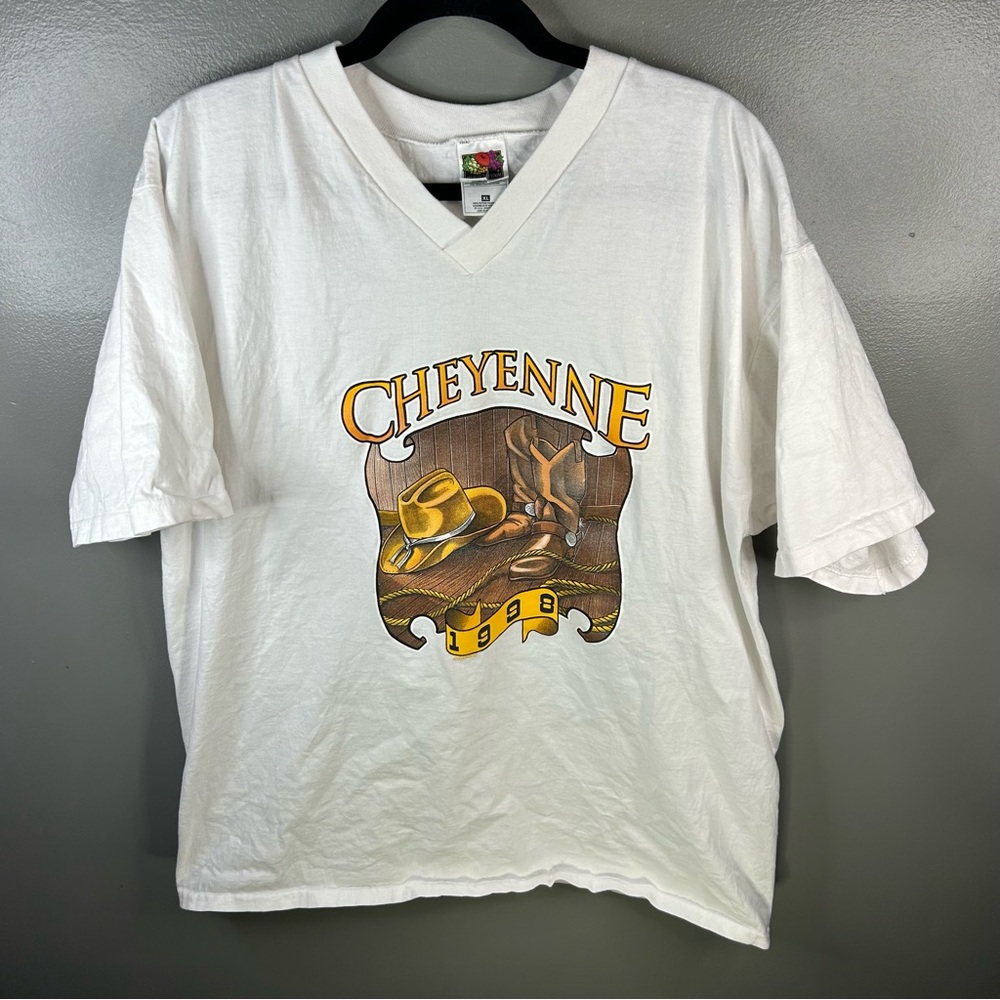 Vintage 90s 1998 Cheyenne Cowboy Biker Motorcycle White Shirt Size XL